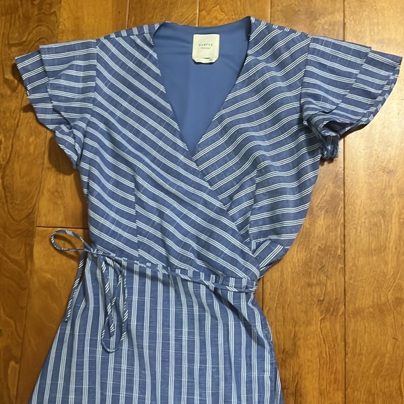 Harper Heritage Blue & White Striped Wrap Dress Size M Nautical Coastal Preppy - Picture 2 of 12